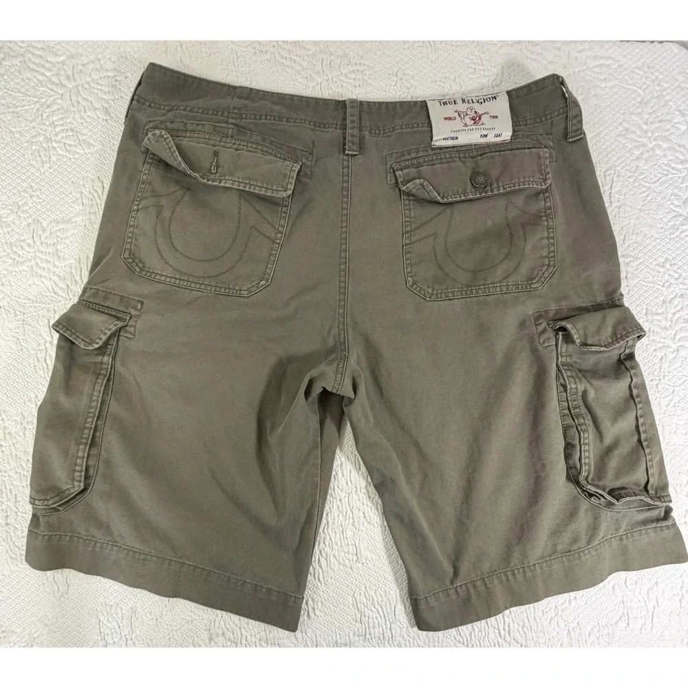 True Religion Men's Relaxed Cargo Shorts‎ 104821 Olive Green Sz 36 Horse Shoe